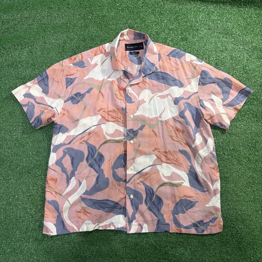 Abercrombie & Fitch Shirt Mens Sml Pink Blue White Floral Button Up Relaxed Fit